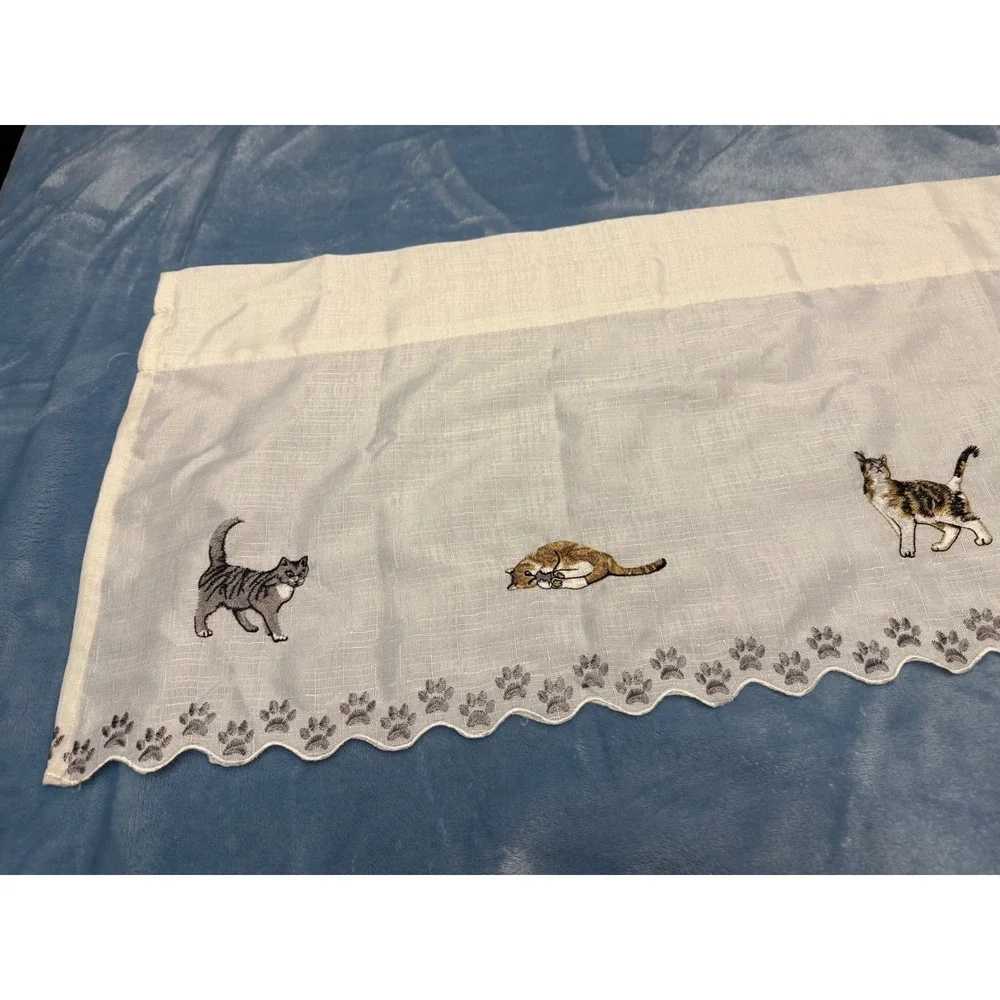 Unique Embroidered CATS window Valance Scalloped Paw Print Edges